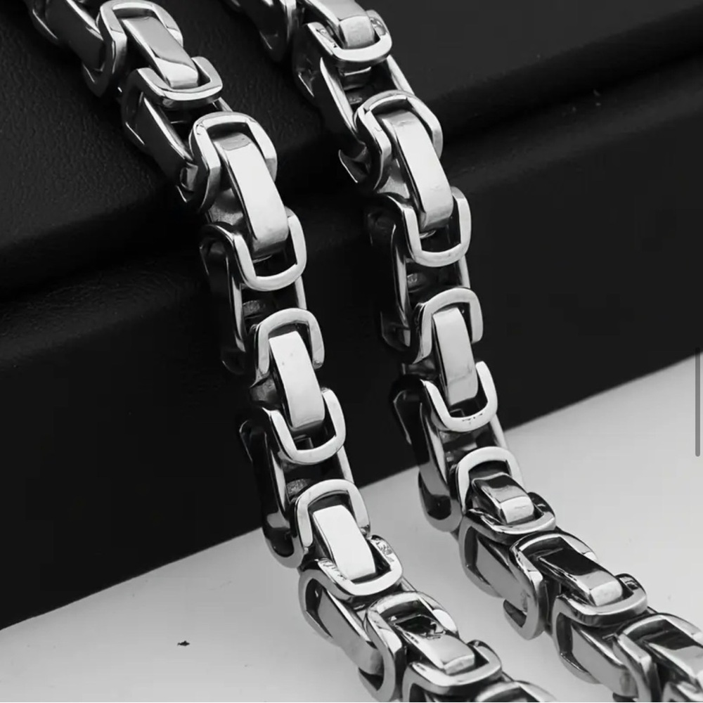 Men’s Byzantine 304L Stainless Steel Chunky Silver 5mm Chain Link Necklace - Picture 7 of 12